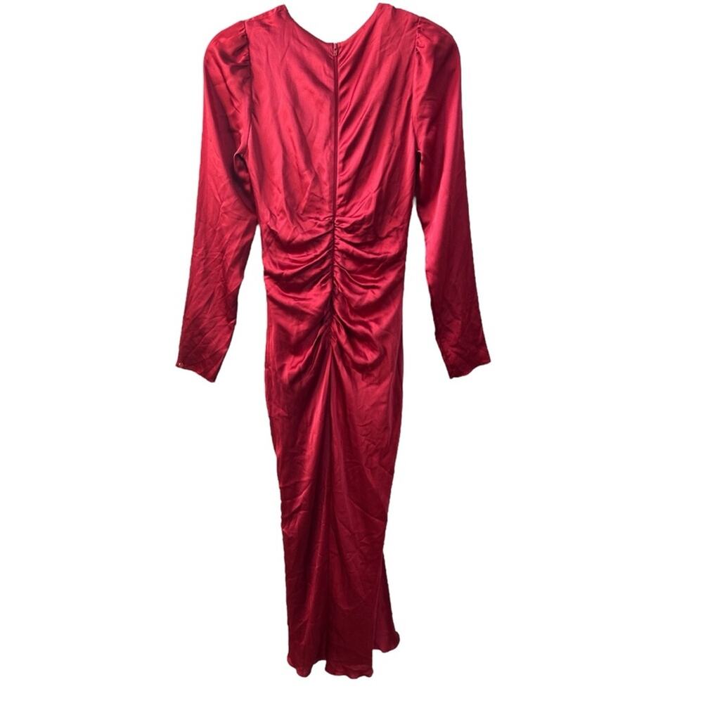 Nissa Ruched Midi Cocktail Dress Satin Red Size 2 Used Christmas Holiday Party - Picture 5 of 9
